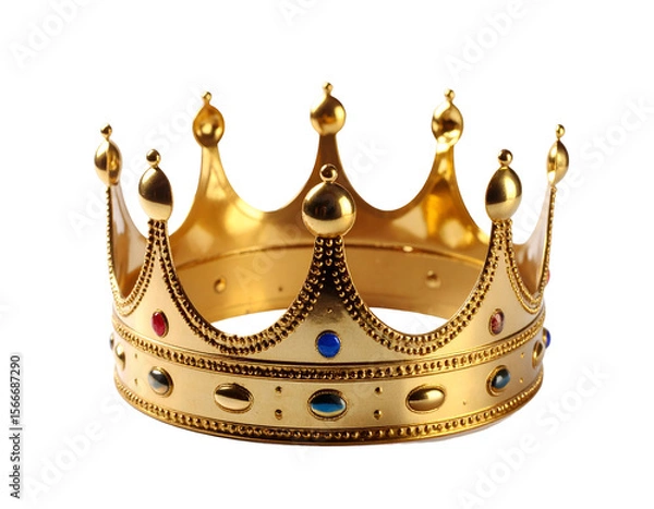 Fototapeta A regal golden crown, intricately designed and set with colorful gems, signifies ultimate power.