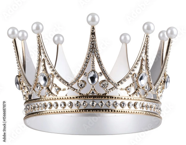 Fototapeta An exquisite regal crown adorned with shimmering jewels and lustrous pearls symbolizes power and prestige.