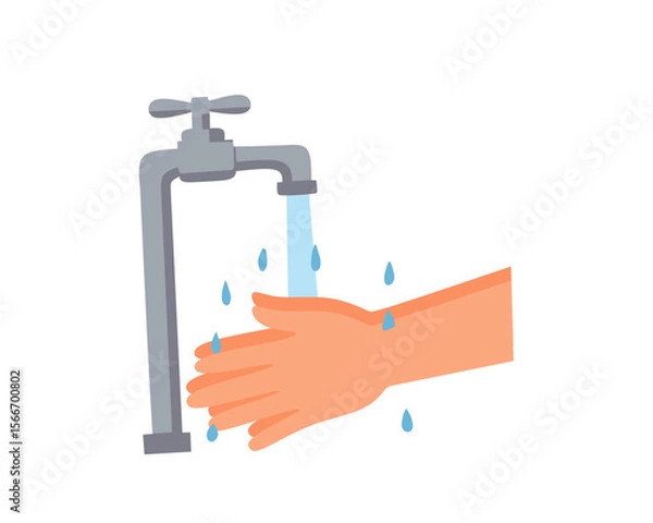 Fototapeta illustration of a hand being rinsed under a running faucet. Clean water and hygiene concept, ideal for healthcare, sanitation, or handwashing awareness designs