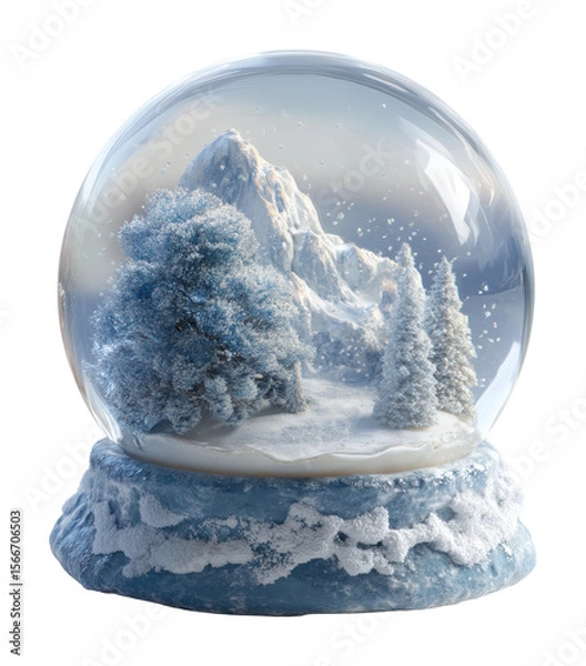 Fototapeta Enchanting snow globe scene with snow-covered mountains winter wonderland