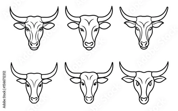 Fototapeta Line Art Bull Heads:  Elegant, Minimalist, Black and White Vector Illustrations for Branding.