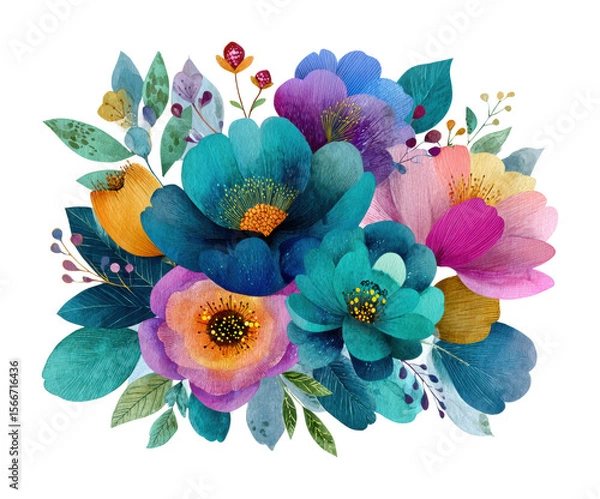 Fototapeta Colorful floral arrangement botanical digital vibrant artistic view