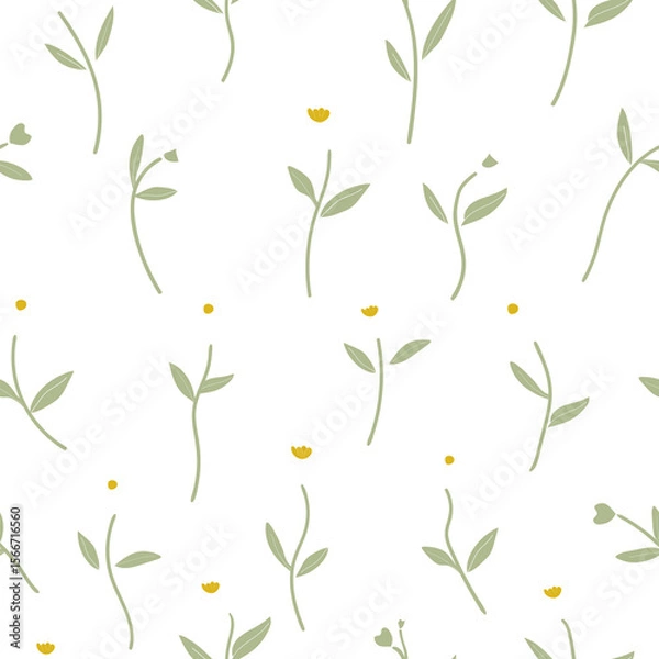 Fototapeta Seamless floral pattern with white florals and green stems on dark blue background for fashion, wrapping, surface design, fabric and digital printing.