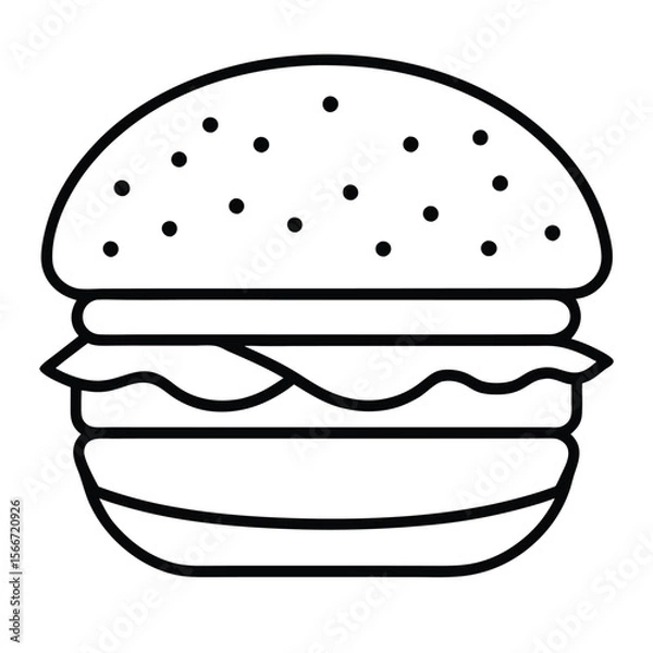 Obraz Burger line vector icon. Burger Hamburger icon illustration web site mobile logo app UI design, meat, beef, food, lettuce, sandwich, grilled, tomato, bun, snack, onion cheese sign symbol Fast food. 