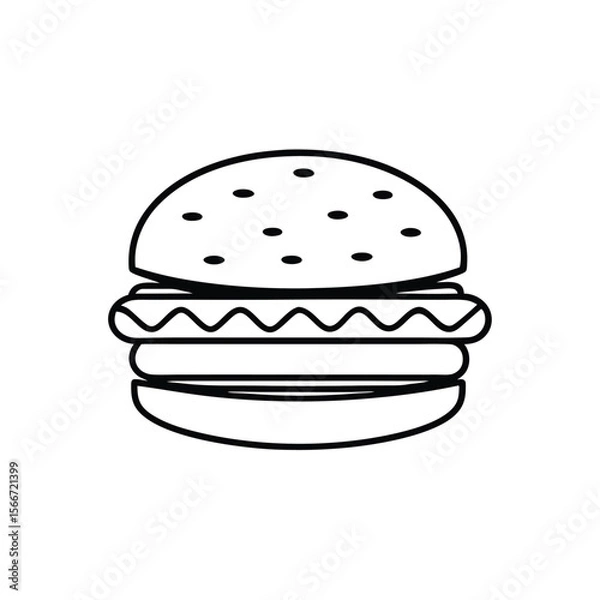Obraz Burger line vector icon. Burger Hamburger icon illustration web site mobile logo app UI design, meat, beef, food, lettuce, sandwich, grilled, tomato, bun, snack, onion cheese sign symbol Fast food. 