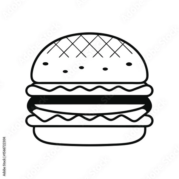 Obraz Burger line vector icon. Burger Hamburger icon illustration web site mobile logo app UI design, meat, beef, food, lettuce, sandwich, grilled, tomato, bun, snack, onion cheese sign symbol Fast food. 