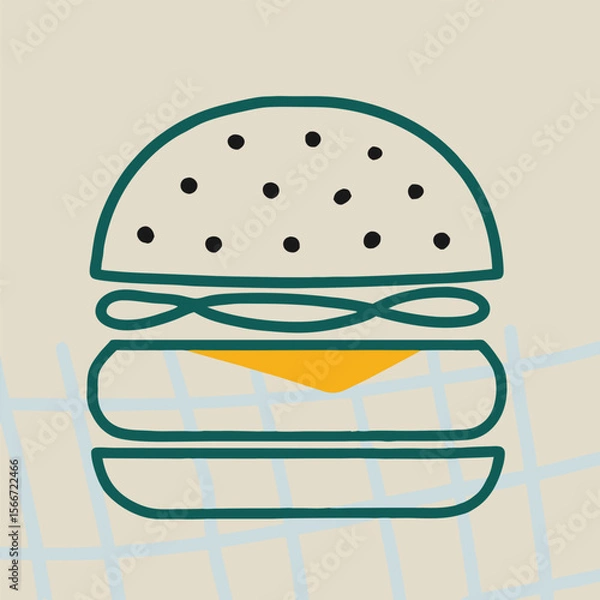 Obraz Burger line vector icon. Burger Hamburger icon illustration web site mobile logo app UI design, meat, beef, food, lettuce, sandwich, grilled, tomato, bun, snack, onion cheese sign symbol Fast food. 