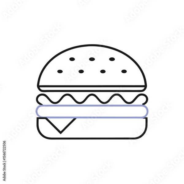 Obraz Burger line vector icon. Burger Hamburger icon illustration web site mobile logo app UI design, meat, beef, food, lettuce, sandwich, grilled, tomato, bun, snack, onion cheese sign symbol Fast food. 