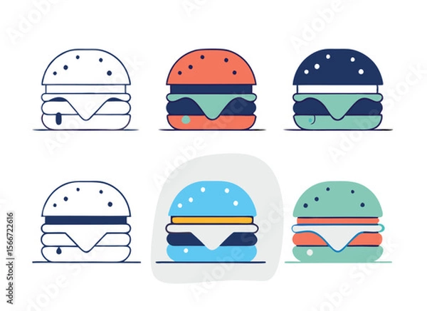 Obraz Hamburger different styles icon set. Hamburger Icon Packs Fast Food Line Art Collection Burger set vector design.