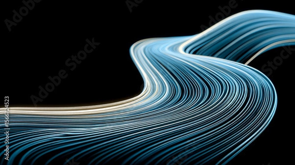 Fototapeta Elegant blue lines gracefully intertwine against a stark black backdrop creating a mesmerizing abstract flow.