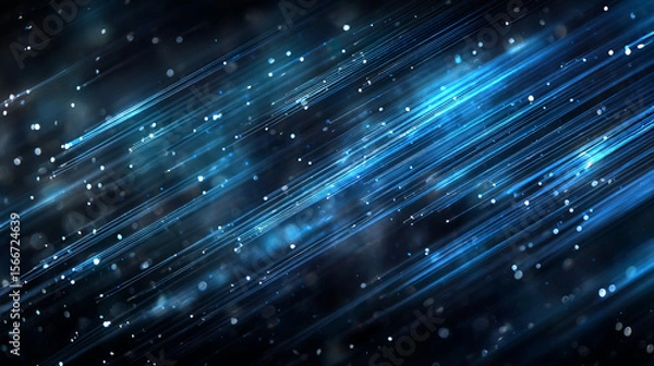 Fototapeta Dazzling streaks of light cascade across a dark backdrop creating a mesmerizing abstract display of vibrant blue energy.