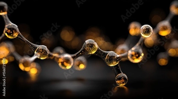 Fototapeta Luminous molecular structure golden atoms connected in 3 d network