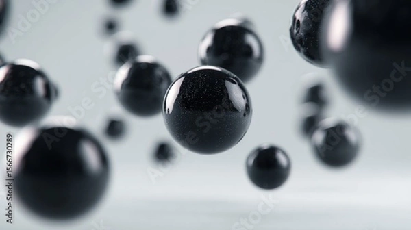 Fototapeta Falling black spheres abstract background glossy texture 3 d render