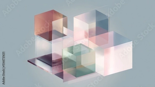 Fototapeta Abstract composition of translucent cubes pastel colors geometric shapes modern minimalist design