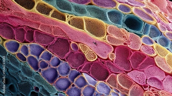 Fototapeta Vibrant microscopic plant cell structure detailed colorful texture image
