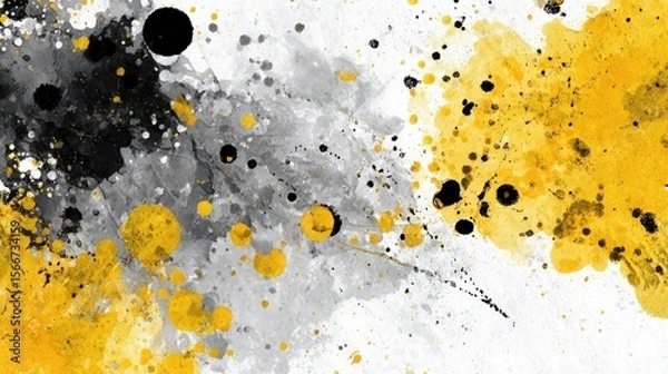 Fototapeta Abstract paint splatter yellow gray black texture background