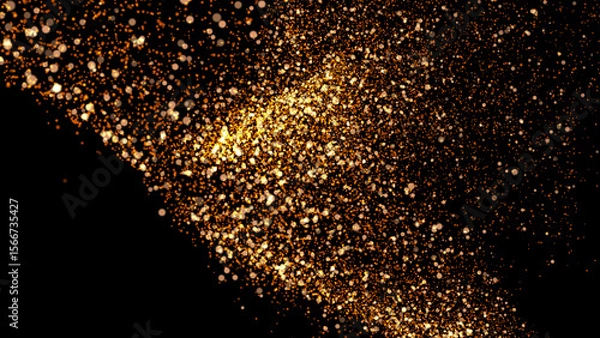 Fototapeta gold particles abstract background with shining golden Floating Dust Particles Flare Bokeh star on Black Background. Futuristic glittering in space