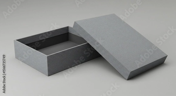 Fototapeta Open Gray Box with Textured Surface and Angled Lid on Neutral Background