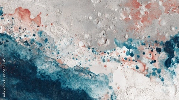 Fototapeta Abstract teal coral gray paint splatter texture background