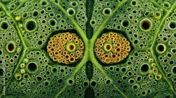 Fototapeta Intricate plant cell structure close up macro photography of green and yellow cellular detail