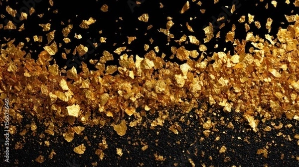 Fototapeta Golden fragments scattered on black background luxury texture