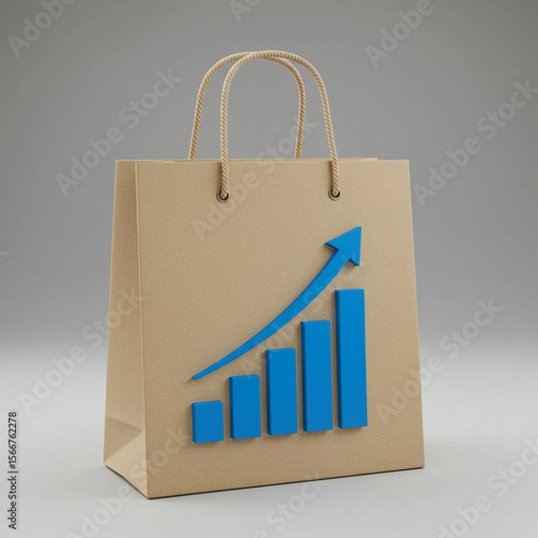 Fototapeta Blue bar chart showing growth and success on brown retail shopping bag. Optimistic concept for business finance, sales increase, and positive economic data