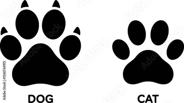 Obraz Black dog and cat paw prints vector illustration graphic design symbol set animal footprint