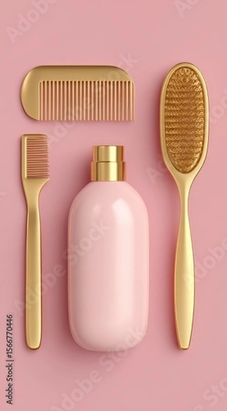 Fototapeta Elegant Rose Gold Hair Styling Tool Set Perfect for Professional and Home Use on a Soft Pink Background Ideal for All Your Styling Needs