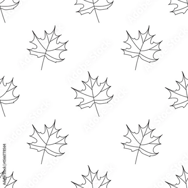 Fototapeta Seamless pattern of outline leaves. Maple foliage doodle design. Autumn. Vector.