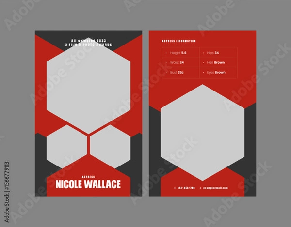 Fototapeta Modeling Card Design,  Photography Business Card, Fashion Model Comp Card, Comp Card  Layout 