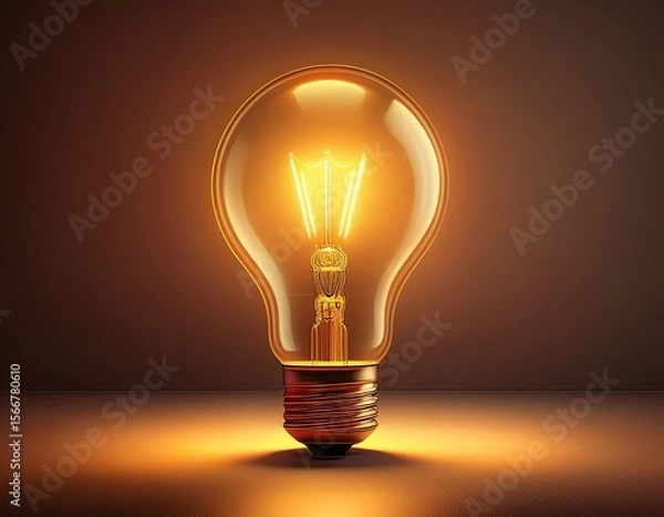 Obraz a single light bulb is glowing brightly in a dimly lit room the light bulb is the only source of illumination in the space casting a warm and inviting glow ai generated