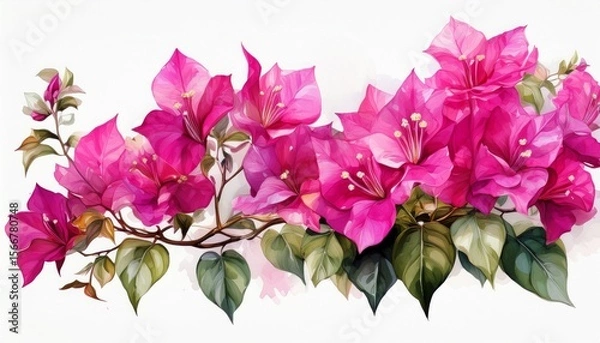 Obraz vibrant pink bougainvillea branch isolated on a white background ai generated