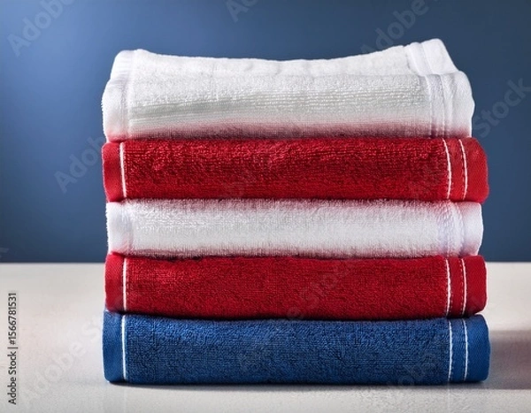 Obraz stacked bath towels in red white and navy