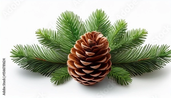 Obraz beautiful pine cone with evergreen sprigs isolated on a white background ai generated