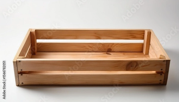 Obraz a simple unfinished wooden crate rectangular and empty sits on a white surface