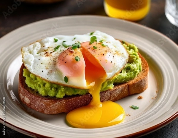 Obraz egg on avocado toast yolk dripping