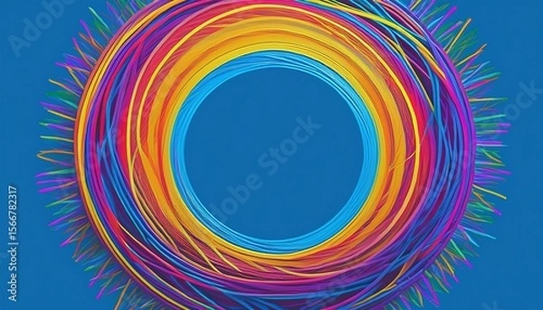 Obraz frame space for logo or text abstract painting of circle with colorful lines on blue background
