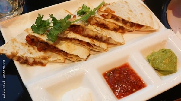 Fototapeta close up of Chinese spicy soy sauce marinated slices of beef ox tongue on a white plate