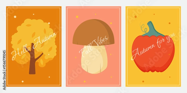 Fototapeta Autumn simple set of posters or flyers. Vectical banner autumn elements. Vector.