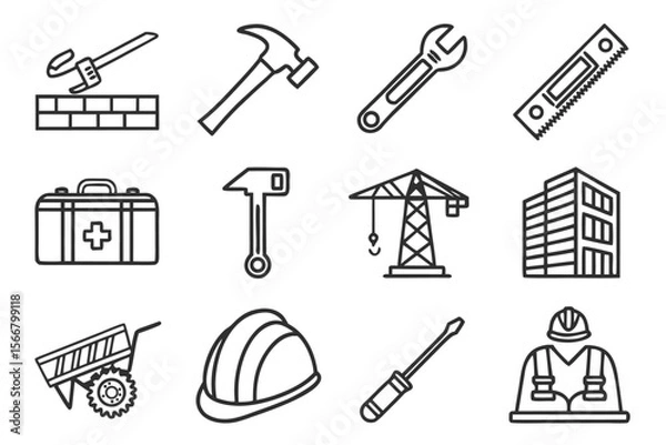 Obraz Set of 15 construction and technology icons for industry and engineering