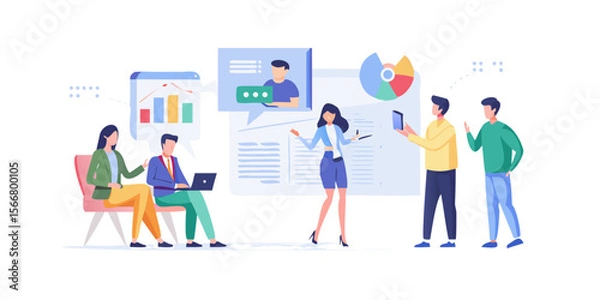 Obraz Business team analyzing graphs, showcasing teamwork and connection