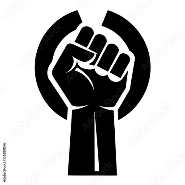 Fototapeta A stark black silhouette of a raised fist, symbolizing strength, unity, and defiance