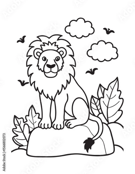 Fototapeta King Lion In Wild Jungle Scene Outline