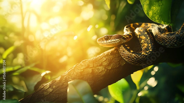 Obraz Lush jungle surrounding red green snake high resolution picture