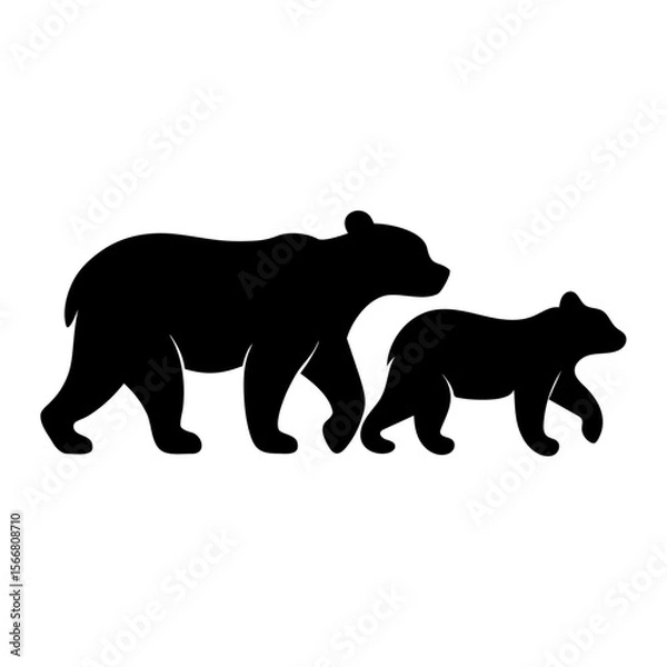 Fototapeta Silhouette of Mother Bear and Cub Walking Together