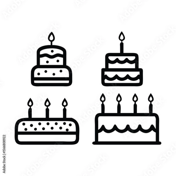 Obraz Birthday cake icon silhouette vector set