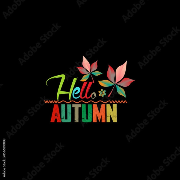 Fototapeta Autumn sale round banner. fall ad circle shape with liquid form at the center and text offer a sign—red, orange abstract leaves in simple flat paper cut style.

