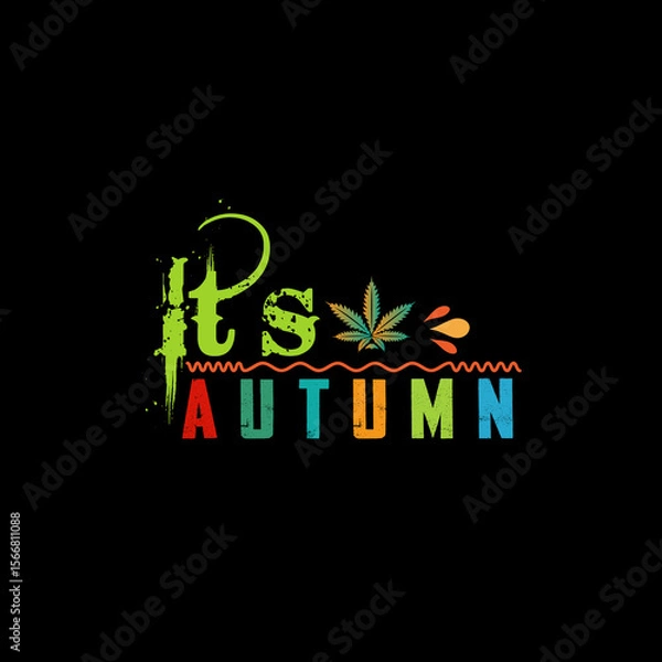 Fototapeta Autumn sale round banner. fall ad circle shape with liquid form at the center and text offer a sign—red, orange abstract leaves in simple flat paper cut style.
