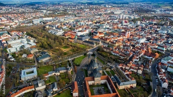 Obraz Aerial view of the downtown of the city Fulda in Germany on a sunny noon in autumn