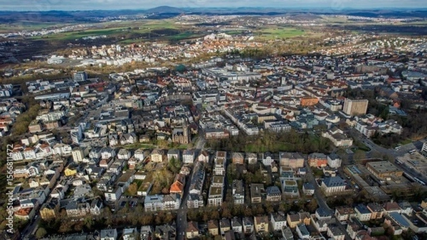 Obraz Aerial view of the downtown of the city Giessen in Germany on a sunny noon in autumn